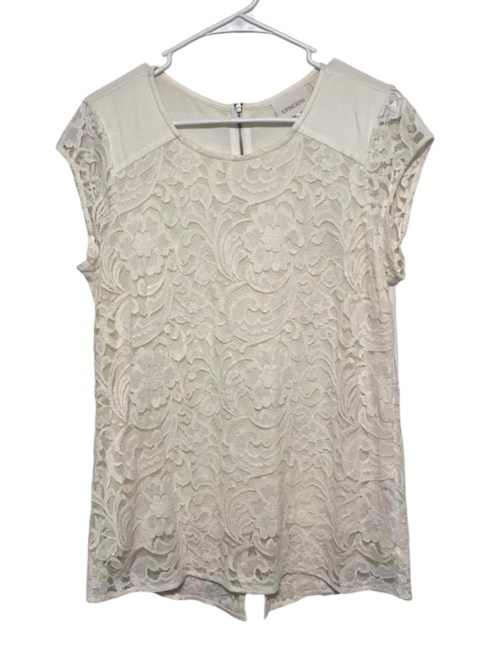 Chico's Romantic Boho Lace Top Small 0 Ivory Off White Lined Zipper Back